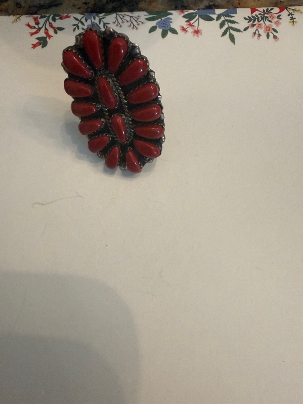 Size 7: Vintage-Inspired Red Teardrop Cluster Ring